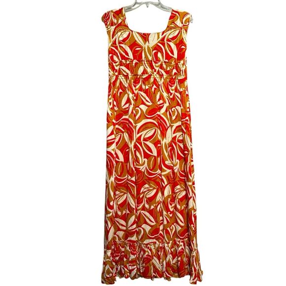 NWT Chaudry by RAGA Sleeveless A-line Midi Tank Sundress Tan Orange Cream Small - Picture 12 of 13